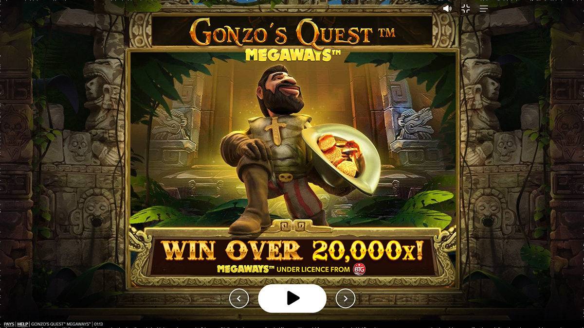 Gonzos Quest Megaways slot game by Red Tiger Gaming, base game view